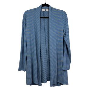 Chico's Zenergy Womens Draped Cardigan Sweater Shawl Collar Striped Blue Gray 0*